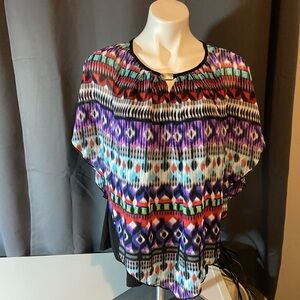 New Directions Purple Red Asymmetrical short Sleeve Blouse